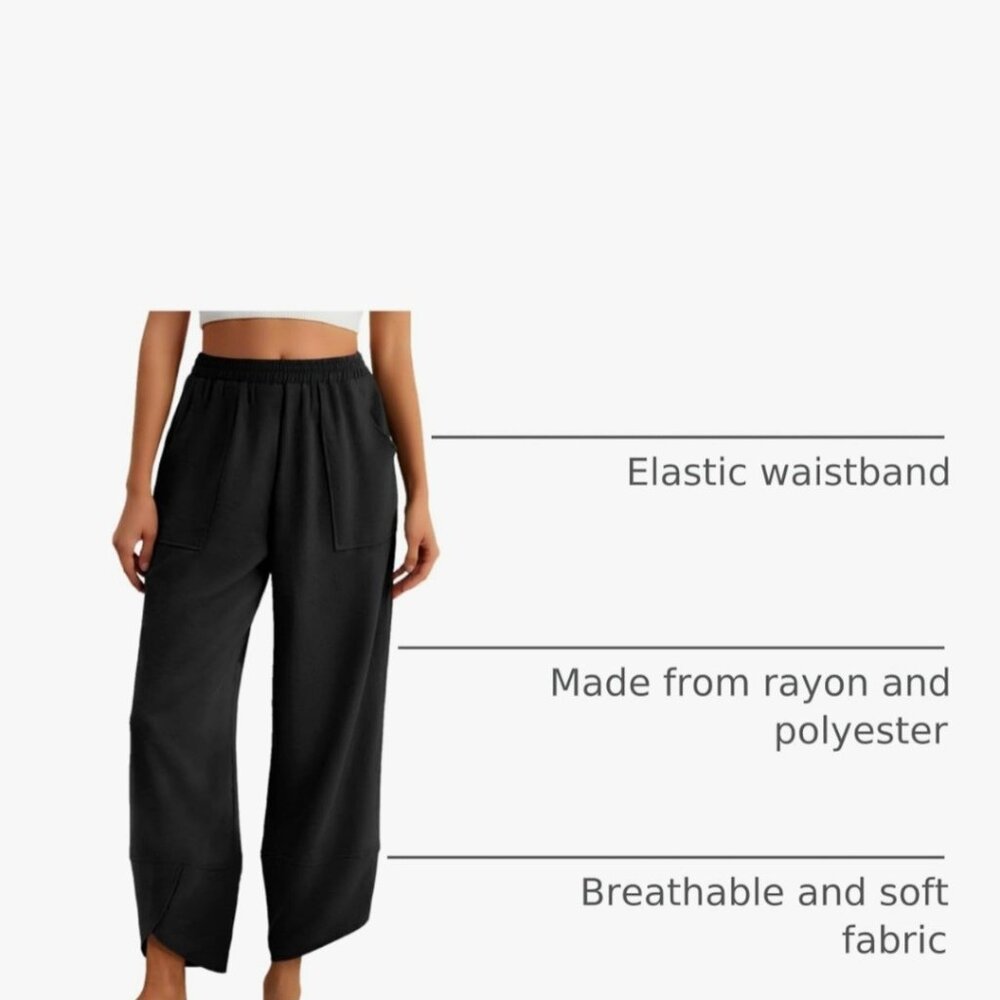 Feiersi Palazzo Harem Pullon Wide Leg Pants Elastic Waist Womens XXL Black